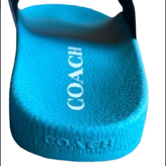 COACH Udele Bird Printed Slides Slip Ons Water Resistant Pool Beach Turquoise - Picture 6 of 10